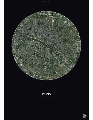Paris Satellite View Poster 6km Color | Gravura – Dark background