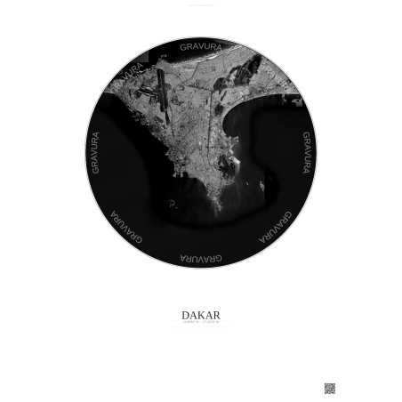 Dakar Satellite View Poster 10km B&W | Gravura – Light background