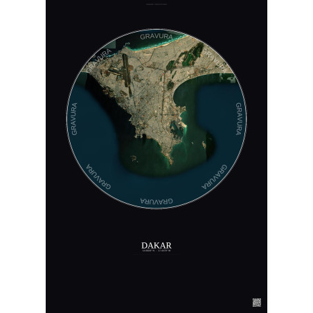 Affiche Dakar – Poster vue satellite 10km Couleur | Gravura – Fond foncé