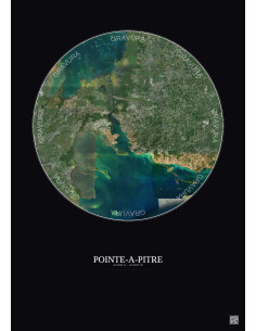 Affiche Pointe A Pitre – Poster vue satellite 10km Couleur | Gravura – Fond foncé