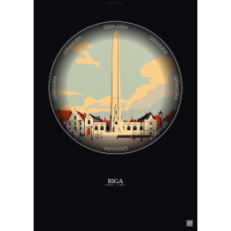 Affiche Riga – Poster illustration vintage – Freedom Monument | Gravura – Fond foncé