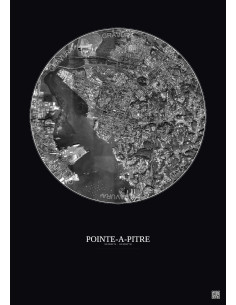 Affiche Pointe A Pitre – Poster vue satellite 2.5km N&B | Gravura – Fond foncé