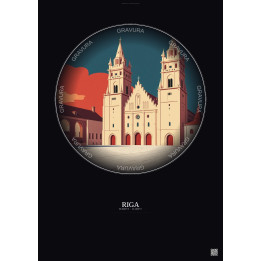 Affiche Riga – Poster illustration vintage – Riga Cathedral | Gravura – Fond foncé