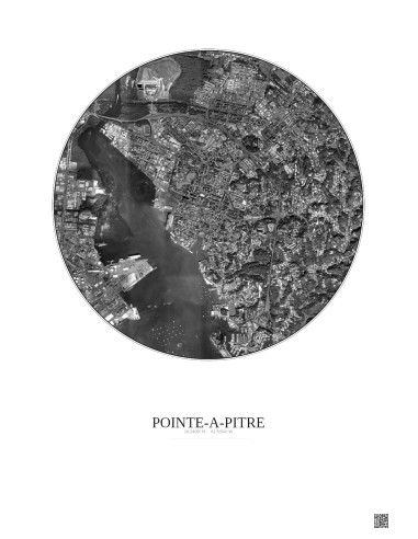 Affiche Pointe A Pitre – Poster vue satellite 2.5km N&B | Gravura – Fond clair