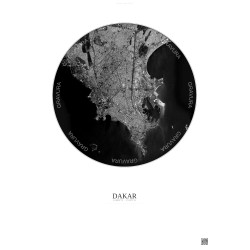 Affiche Dakar – Poster vue satellite 6km N&B | Gravura – Fond clair