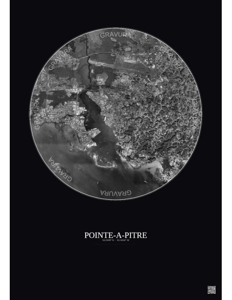 Affiche Pointe A Pitre – Poster vue satellite 5km N&B | Gravura – Fond foncé