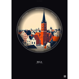 Affiche Riga – Poster illustration vintage – St Peter S Church | Gravura – Fond foncé