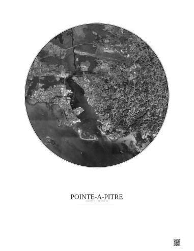 Affiche Pointe A Pitre – Poster vue satellite 5km N&B | Gravura – Fond clair