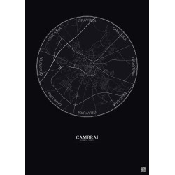 Affiche Cambrai – Poster carte de ville 5km | Gravura – Fond foncé