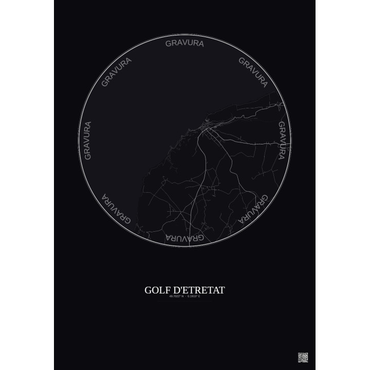 Affiche Golf D Etretat – Poster carte de ville 5km | Gravura – Fond foncé
