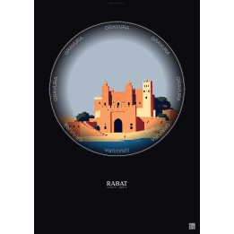Affiche Rabat – Poster illustration vintage – Chellah | Gravura – Fond foncé