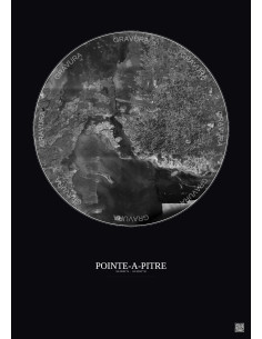 Affiche Pointe A Pitre – Poster vue satellite 10km N&B | Gravura – Fond foncé