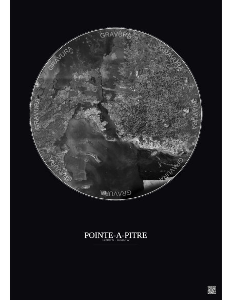 Affiche Pointe A Pitre – Poster vue satellite 10km N&B | Gravura – Fond foncé