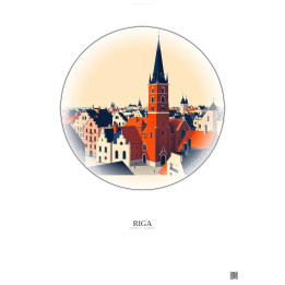 Affiche Riga – Poster illustration vintage – St Peter S Church | Gravura – Fond clair