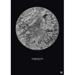 Affiche Damascus – Poster vue satellite 10km N&B | Gravura – Fond foncé