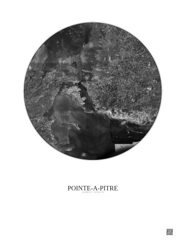 Affiche Pointe A Pitre – Poster vue satellite 10km N&B | Gravura – Fond clair
