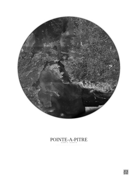 Affiche Pointe A Pitre – Poster vue satellite 10km N&B | Gravura – Fond clair