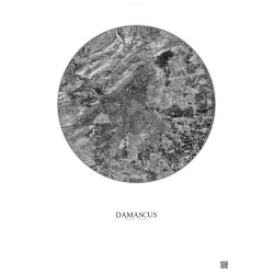 Affiche Damascus – Poster vue satellite 10km N&B | Gravura – Fond clair