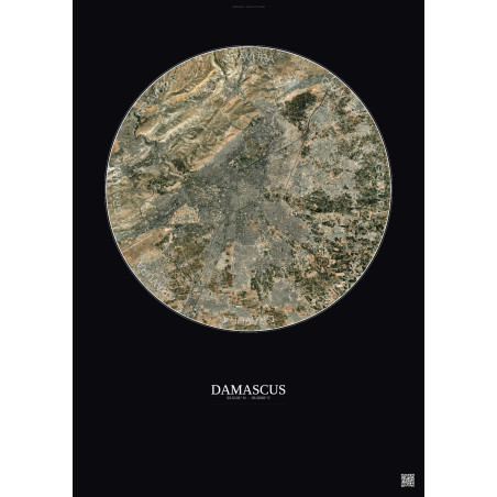 Affiche Damascus – Poster vue satellite 10km Couleur | Gravura – Fond foncé