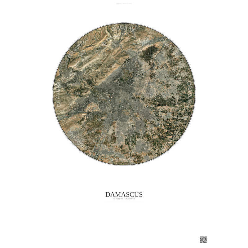 Affiche Damascus – Poster vue satellite 10km Couleur | Gravura – Fond clair