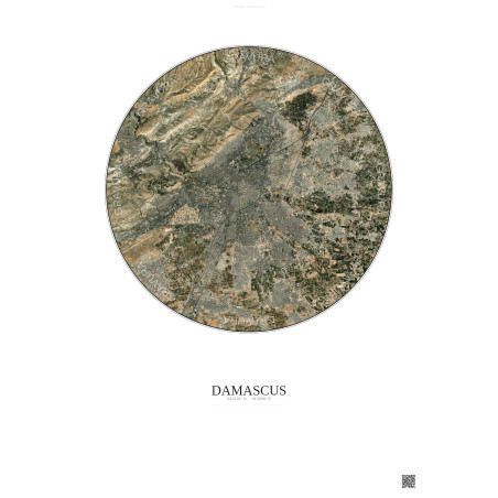 Affiche Damascus – Poster vue satellite 10km Couleur | Gravura – Fond clair