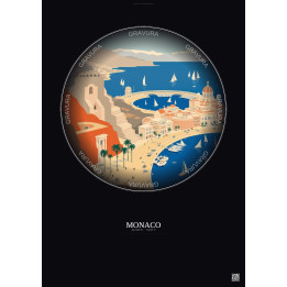 Affiche Monaco – Poster illustration vintage – Circuit De Monaco | Gravura – Fond foncé