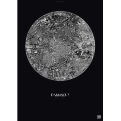 Affiche Damascus – Poster vue satellite 2.5km N&B | Gravura – Fond foncé