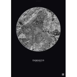 Affiche Damascus – Poster vue satellite 6km N&B | Gravura – Fond foncé