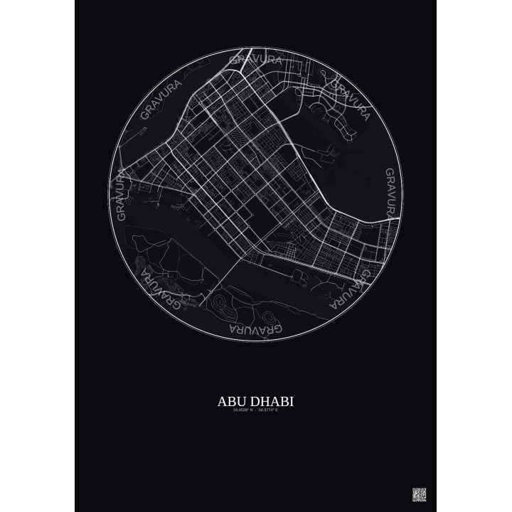 Affiche Abu Dhabi – Poster carte de ville 6km | Gravura – Fond foncé