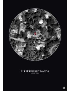 Roquefort Les Pins Satellite View Poster 0.1km B&W | Gravura – Dark background