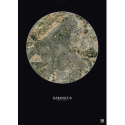 Affiche Damascus – Poster vue satellite 6km Couleur | Gravura – Fond foncé