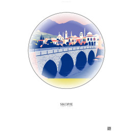 Affiche Skopje – Poster illustration vintage – Skopje | Gravura – Fond clair