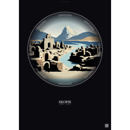 Affiche Skopje – Poster illustration vintage – Scupi | Gravura – Fond foncé