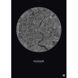 Affiche Bangkok – Poster vue satellite 10km N&B | Gravura – Fond foncé