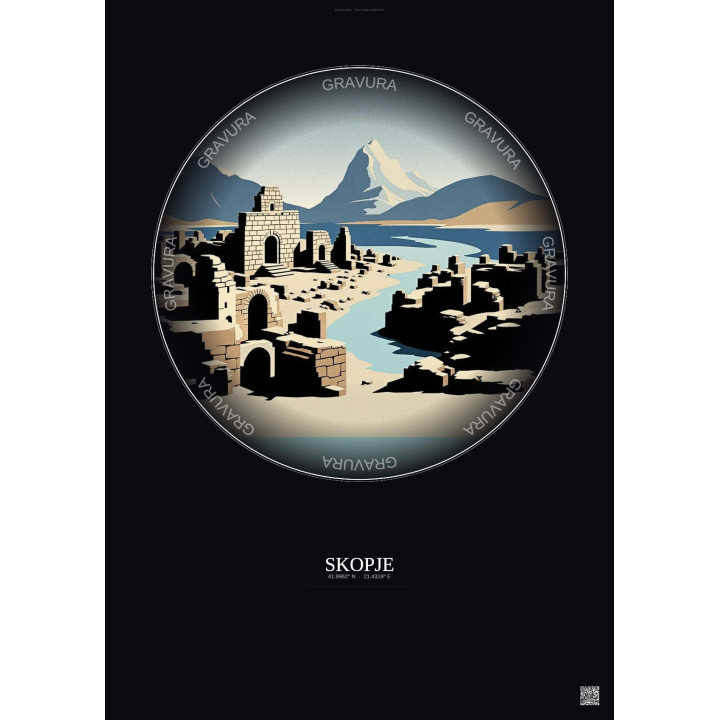 Affiche Skopje – Poster illustration vintage – Scupi | Gravura – Fond foncé