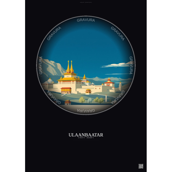 Affiche Ulaanbaatar – Poster illustration vintage – Ulaanbaatar | Gravura – Fond foncé