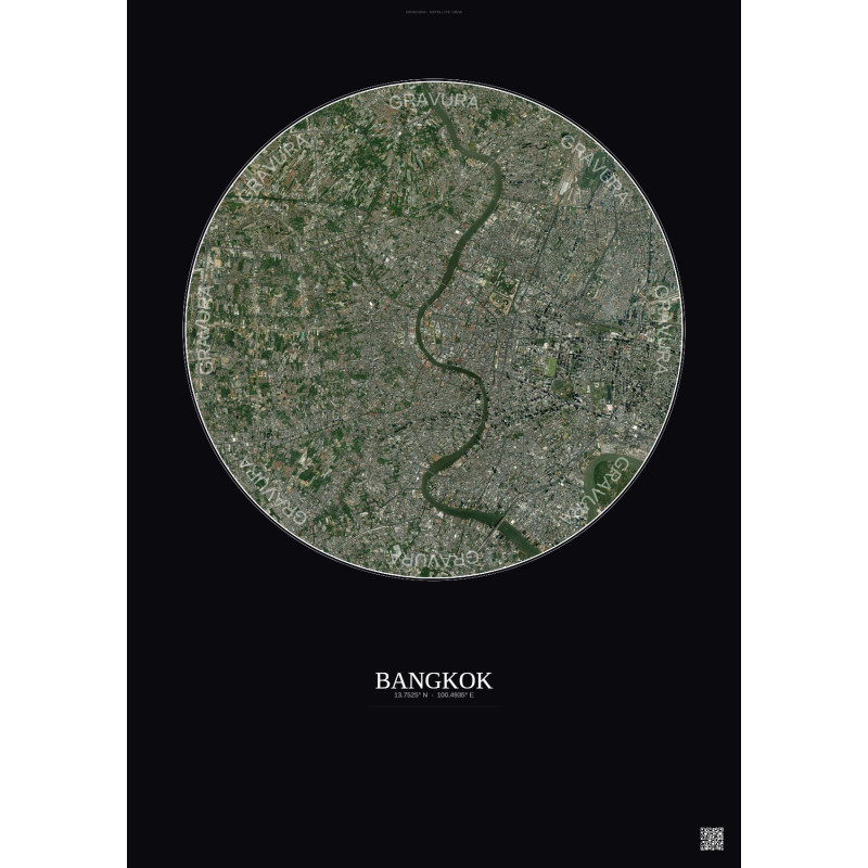 Affiche Bangkok – Poster vue satellite 10km Couleur | Gravura – Fond foncé