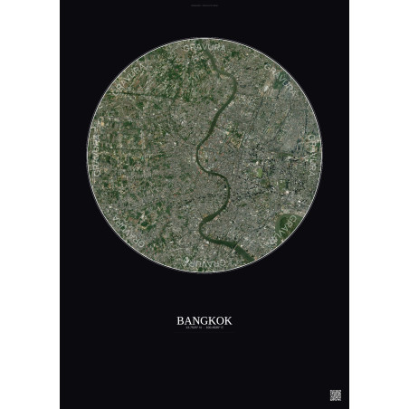 Affiche Bangkok – Poster vue satellite 10km Couleur | Gravura – Fond foncé