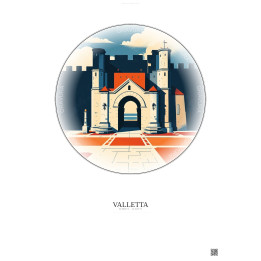 Affiche Valletta – Poster illustration vintage – City Gate | Gravura – Fond clair