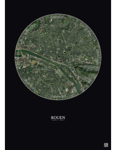 Affiche Rouen – Poster vue satellite 2.5km Couleur | Gravura – Fond foncé