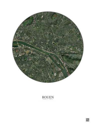 Affiche Rouen – Poster vue satellite 2.5km Couleur | Gravura – Fond clair