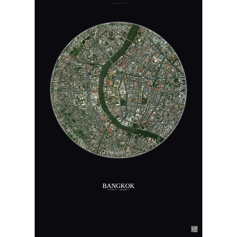 Affiche Bangkok – Poster vue satellite 2.5km Couleur | Gravura – Fond foncé