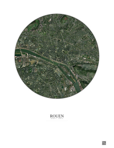 Affiche Rouen – Poster vue satellite 2.5km Couleur | Gravura – Fond clair
