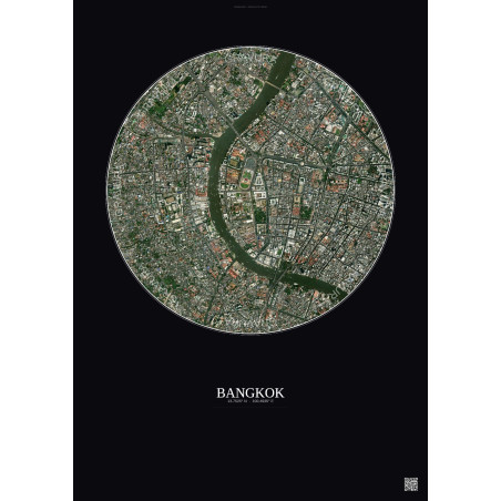 Affiche Bangkok – Poster vue satellite 2.5km Couleur | Gravura – Fond foncé