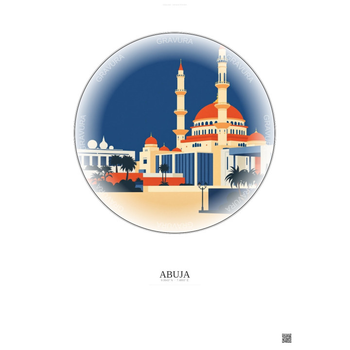Affiche Abuja – Poster illustration vintage – Abuja | Gravura – Fond clair