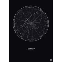 Affiche Cambrai – Poster carte de ville 10km | Gravura – Fond foncé