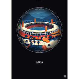 Affiche Abuja – Poster illustration vintage – Abuja Stadium | Gravura – Fond foncé