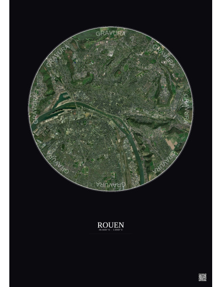 Rouen Satellite View Poster 5km Color | Gravura – Dark background