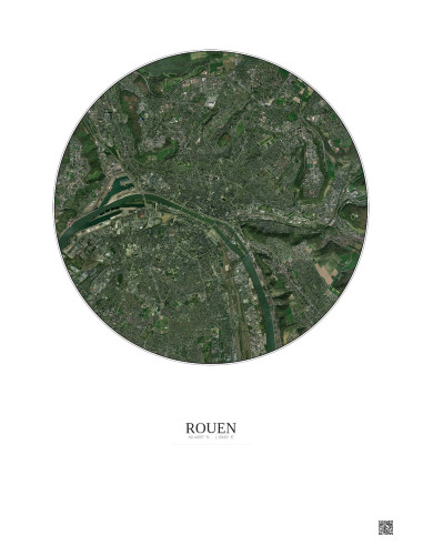 Rouen Satellite View Poster 5km Color | Gravura – Light background