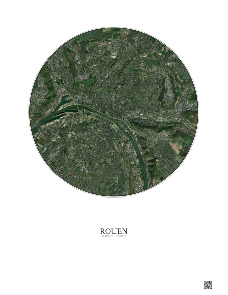 Rouen Satellite View Poster 5km Color | Gravura – Light background